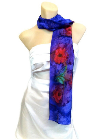 Poppy Long Silk Scarf Violet and Blue
