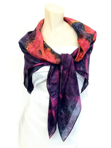 Poppy Square Silk Scarf Charcoal/flame